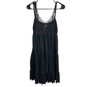 Guess Marciano Black Crochet Detail Sleeveless Whimsigoth Fairy Dress Sz Medium
